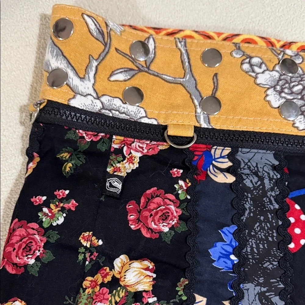 Zand Amsterdam Black Floral Mini Skirt with Yellow Contrast Waistband
